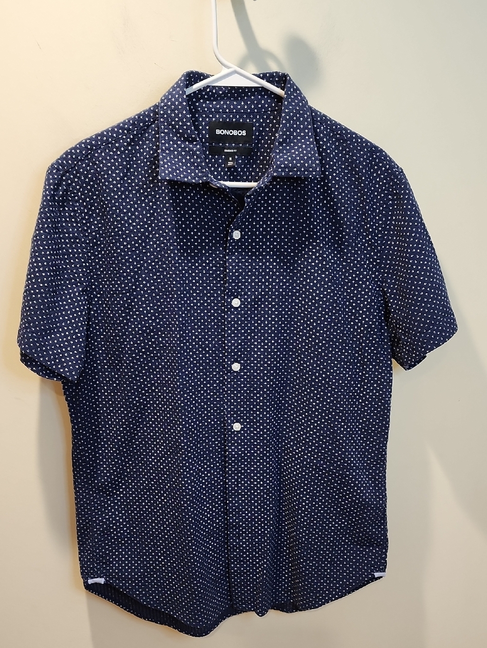 Bonobos Standard Fit Cotton Navy Short-Sleeve Dot Print Shirt Sz M